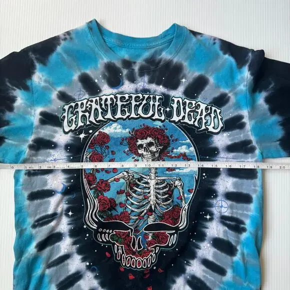 Grateful Dead Liquid Blue Tie Dye Skull Roses Steal Your Bertha Tee Double Sided - Picture 6 of 10